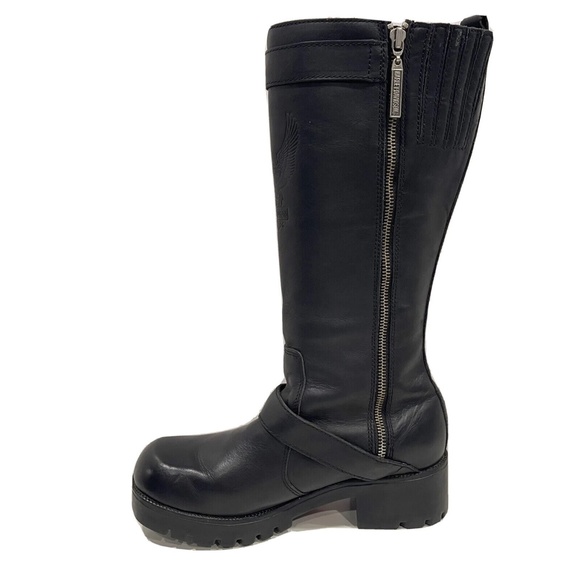 Harley Davidson Motorcycle Riding Boots Womens Size 9.5 Black Leather Buckle Zip - Picture 6 of 16